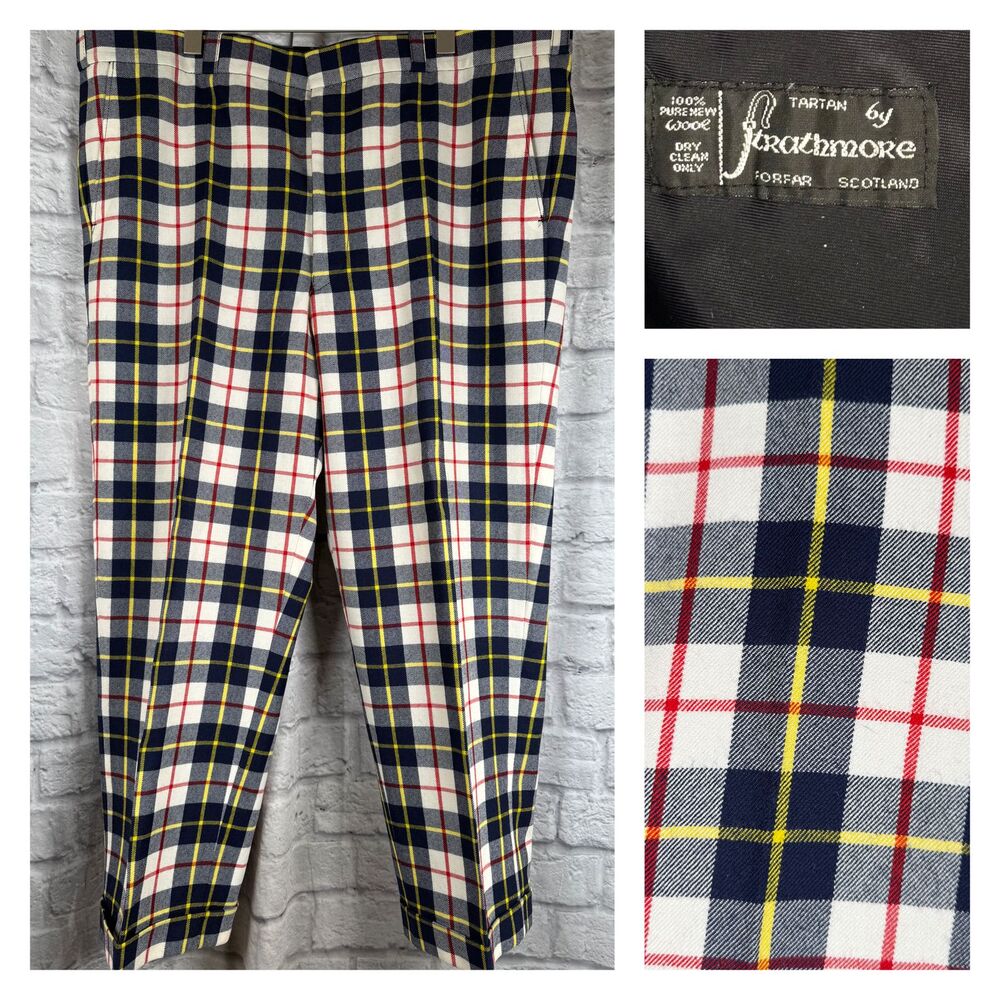 Strathmore Plaid Tartan Pants Scottish Trews Mens 44x28 Cuffed Trousers Scotland